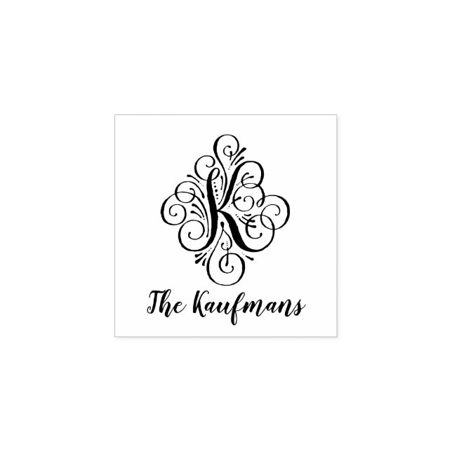 Letter K Initial Elegant Blühe Monogrammname Gummistempel (Prägung)