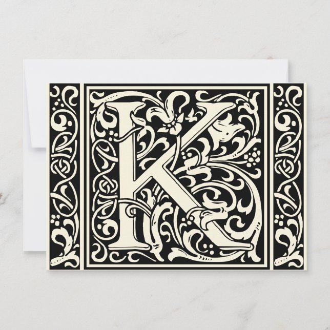 Letter K Medieval Monogram Art Nouveau Einladung (Vorderseite)