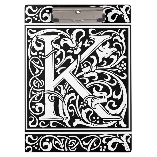 Letter K Medieval Monogram Art Nouveau Klemmbrett (Vorderseite)