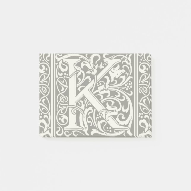 Letter K Medieval Monogram Art Nouveau Post-it Klebezettel (Vorderseite)