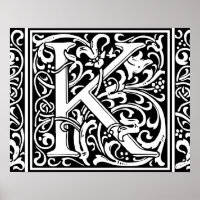 Letter K Medieval Monogram Art Nouveau