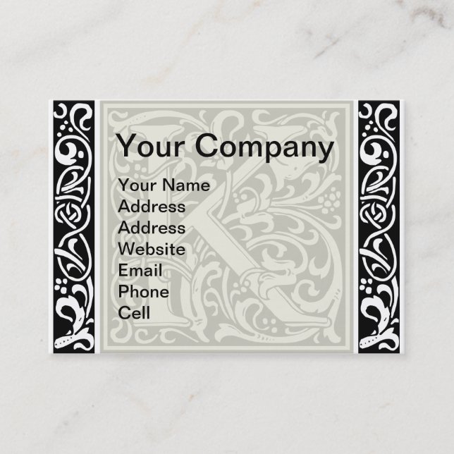 Letter K Medieval Monogram Art Nouveau Visitenkarte (Vorderseite)