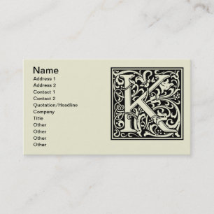 Letter K Medieval Monogram Art Nouveau Visitenkarte