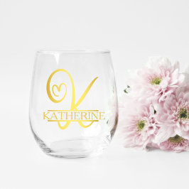 Letter K Monogram Bridesmaid Gift, Modernes Elegan Weinglas Ohne Stiel
