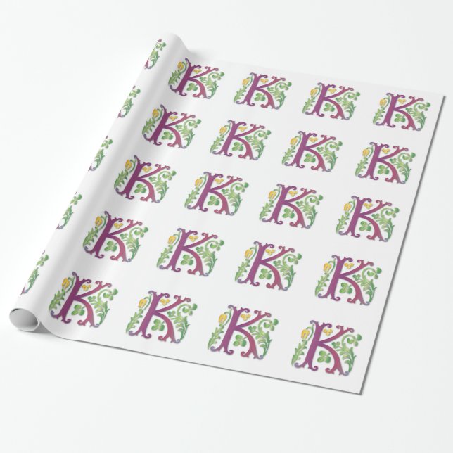 Letter K Monogram-Lilie Geschenkpapier (Ungerollt)