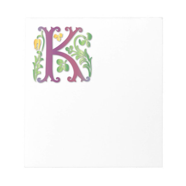 Letter K Monogram-Lilie Notizblock (Vorderseite)
