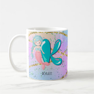 Letter K Monogram Watercolor Niedlich Mermaid Kind Kaffeetasse