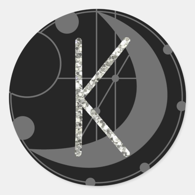 Letter K Rune Rune Monogram Geometric Moon Black Runder Aufkleber (Vorderseite)