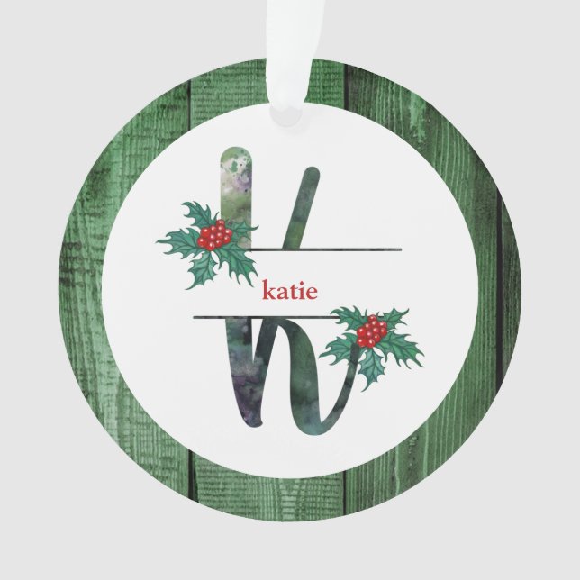 *~* Letter K Rustikales Weihnachtsfest FOTO Holz A Ornament (Vorderseite)
