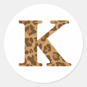 Letter K Vorname Monogram Erstleopard Print Runder Aufkleber