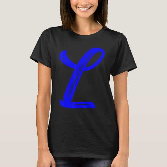 Letter L Alphabet Large Blue Graphic Initial T-Shirt (Vorderseite)