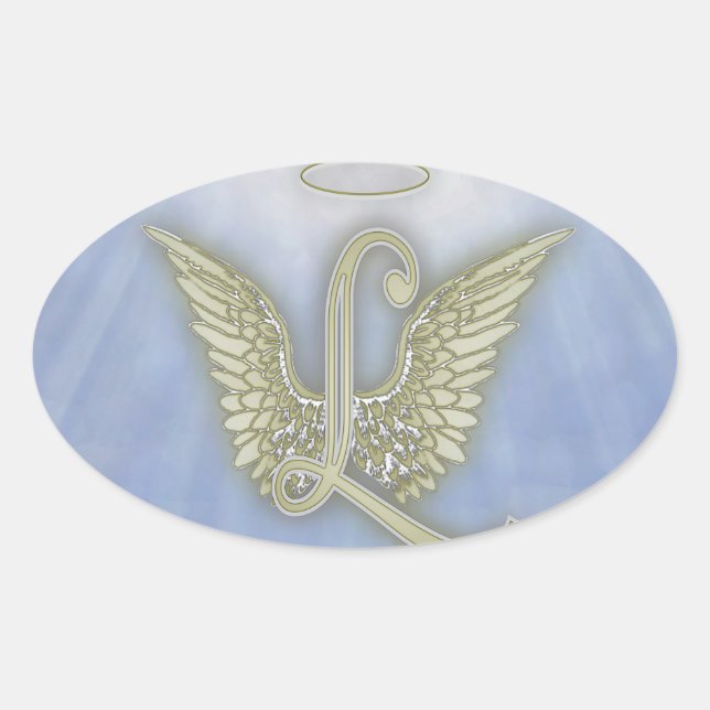 Letter L Angel Monogram Ovaler Aufkleber (Vorderseite)