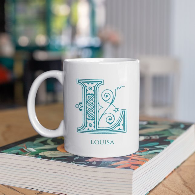 Letter L Aquamarin Monogram Modern Name Coffee Tas Kaffeetasse (Von Creator hochgeladen)