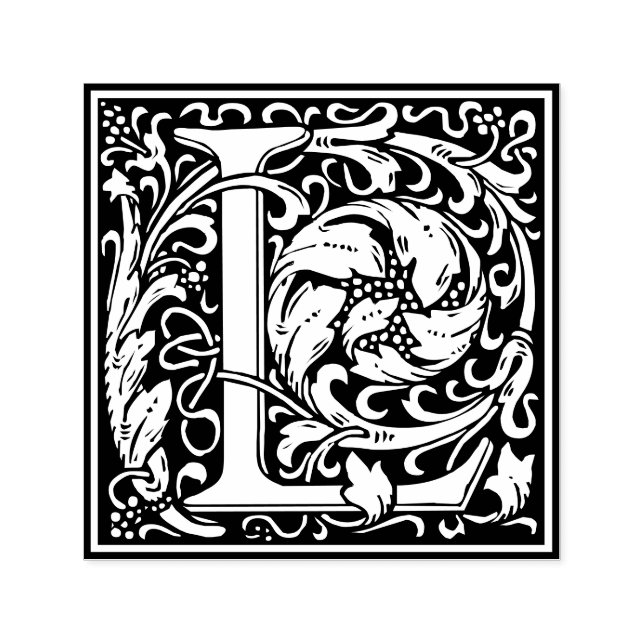 Letter L art nouveau black and white Tile Permastempel (Design)