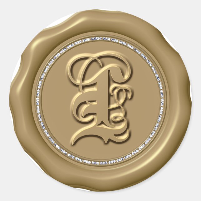 *~* Letter L Diamond Circle GOLD Wax Siegel Sticke Runder Aufkleber (Vorderseite)