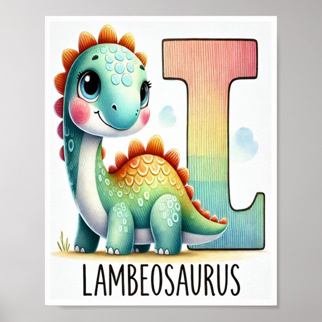 Letter L, Dinosaur Alphabet Wasserfarbe Poster (Vorne)