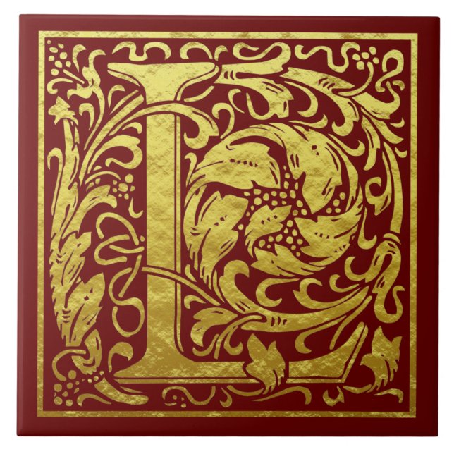 Letter L First Letter Imitats Gold Red Fliese (Vorderseite)