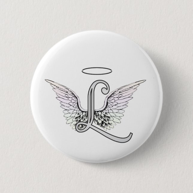 Letter L Initial Monogram mit Angel Wings & Halo Button (Vorderseite)