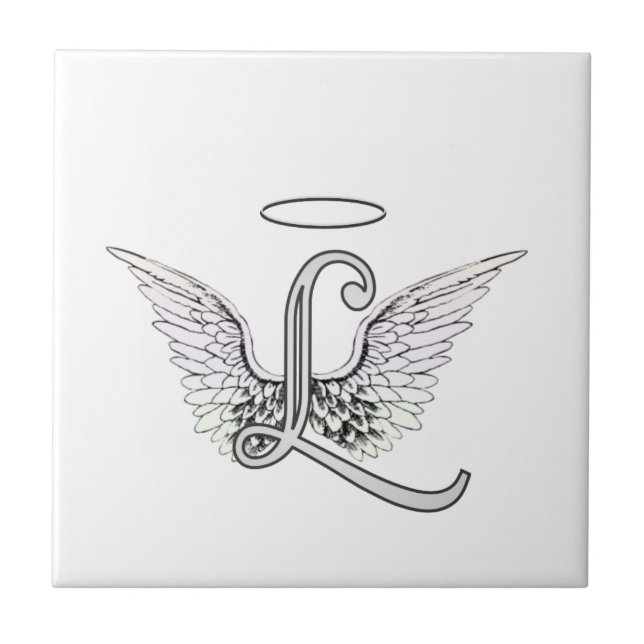 Letter L Initial Monogram mit Angel Wings & Halo Fliese (Vorderseite)