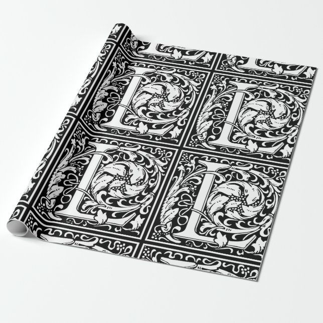 Letter L mittelalterliche Monogram Art Nouveau Geschenkpapier (Ungerollt)