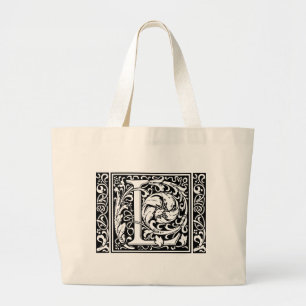 Letter L mittelalterliche Monogram Art Nouveau Jumbo Stoffbeutel