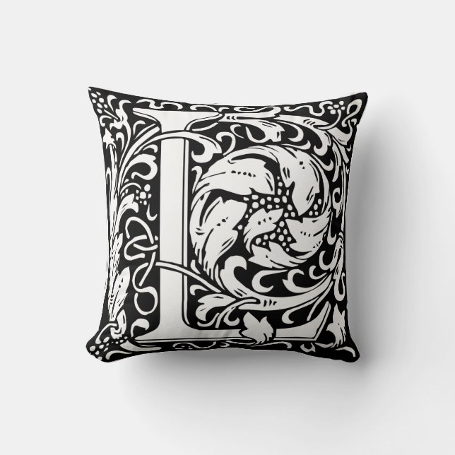 Letter L mittelalterliche Monogram Art Nouveau Kissen (Vorderseite)