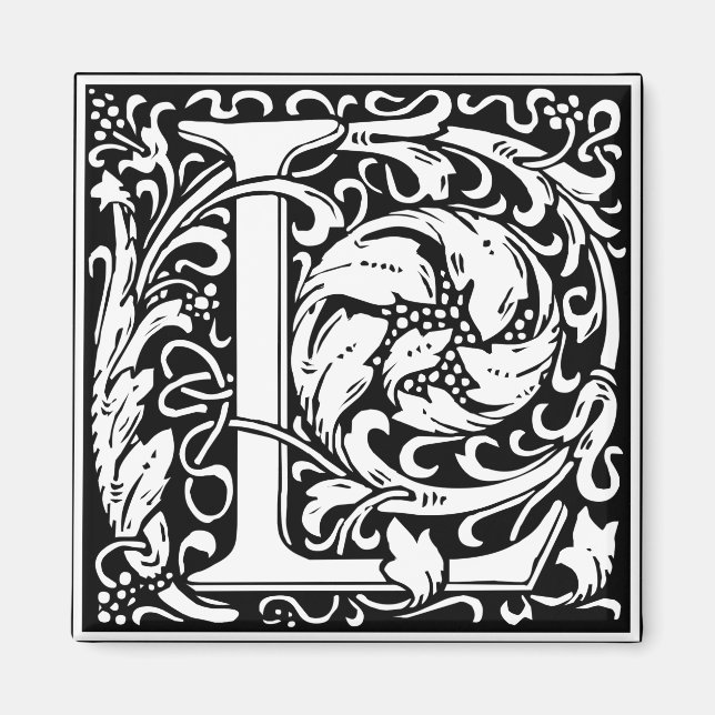 Letter L mittelalterliche Monogram Art Nouveau Magnet (Vorne)