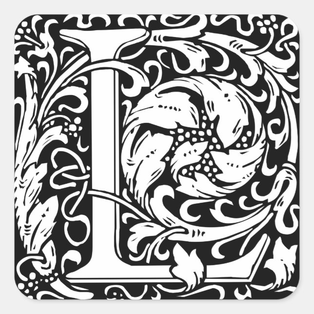 Letter L mittelalterliche Monogram Art Nouveau Quadratischer Aufkleber (Vorderseite)