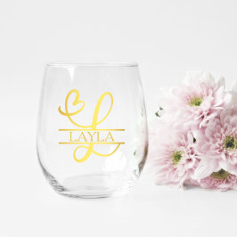 Letter L Monogram Bridesmaid Geschenk, Modernes El Weinglas Ohne Stiel