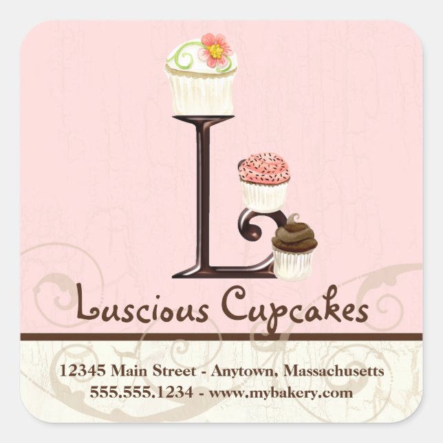 Letter L Monogram Cupcake Business Box Quadratischer Aufkleber (Vorderseite)