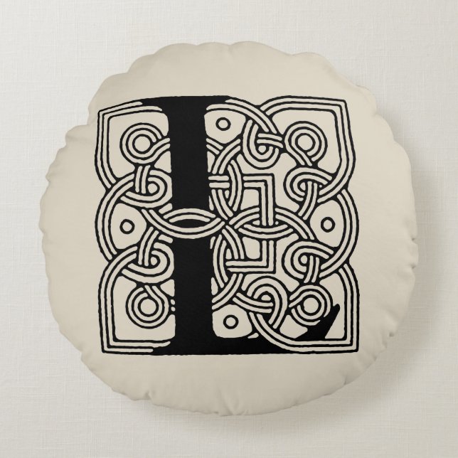 Letter L Vintag Celtic Knot Monogram Rundes Kissen (Vorderseite)