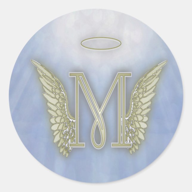 Letter M Angel Monogram Runder Aufkleber (Vorderseite)