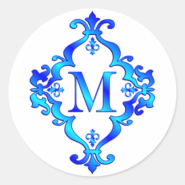 Letter M Blue Runder Aufkleber (Vorderseite)