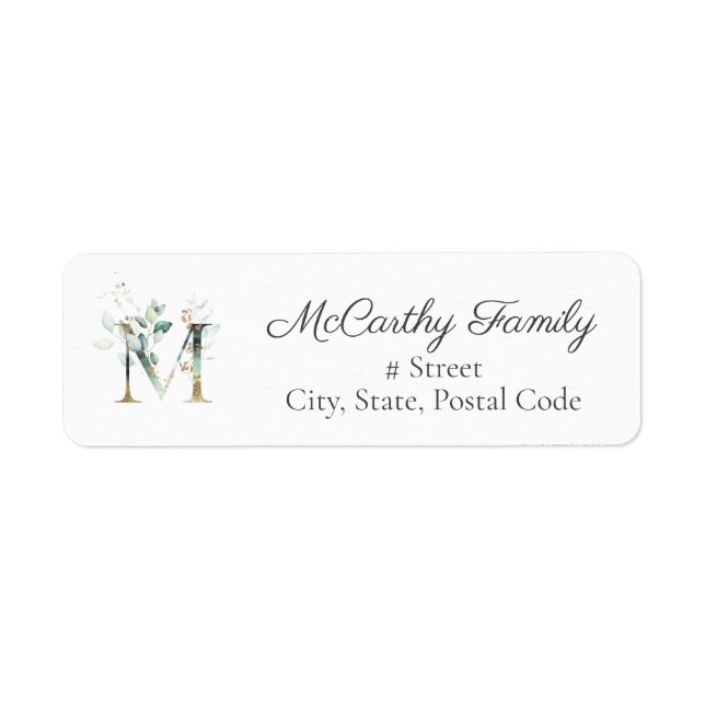 Letter M Botanical Monogram Elegante Address Label (Vorne)