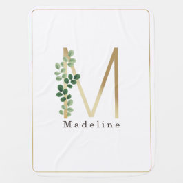 Letter M Elegant Gold + Botanische Vegetation Babydecke