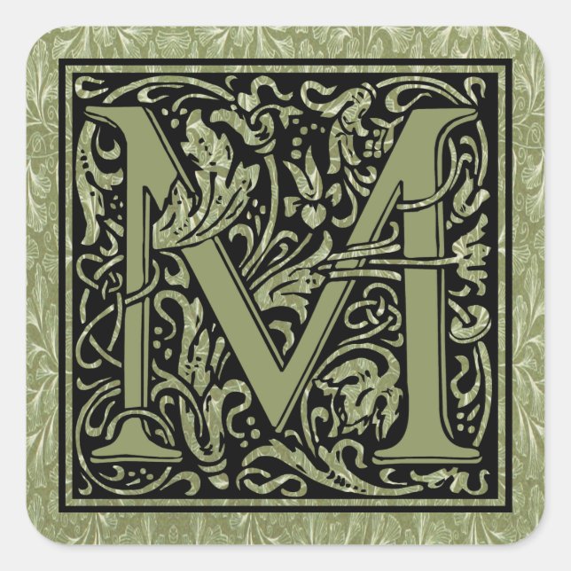 Letter M First Letter Monogram Quadratischer Aufkleber (Vorderseite)