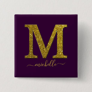 Letter M Glitzer Button
