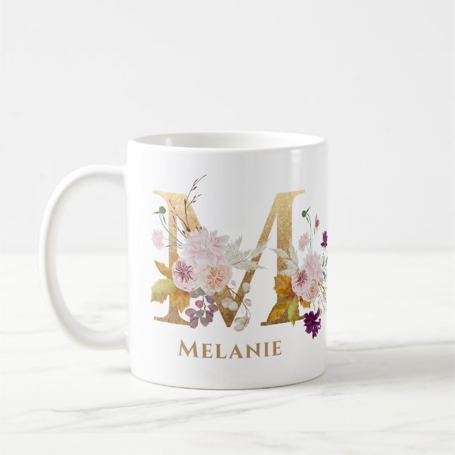 Letter M - Gold Floral Name Schwesterfreund Kaffeetasse (Links)