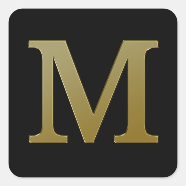 Letter M Gold Square Sticker (Vorderseite)