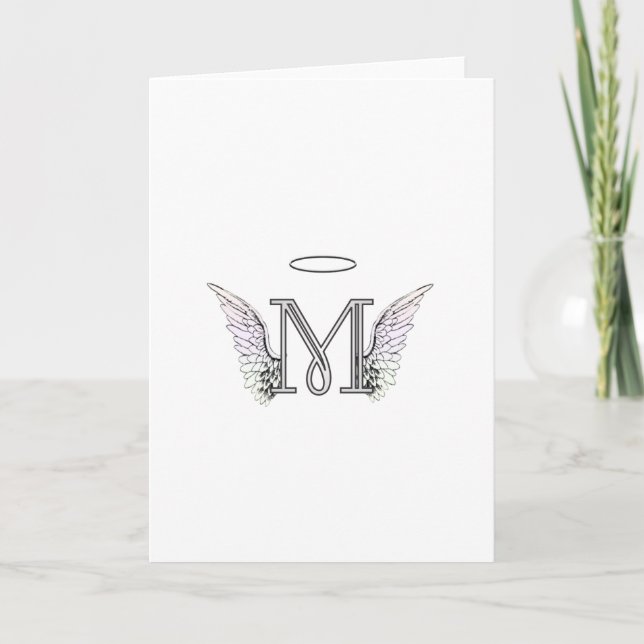 Letter M Initial Monogram mit Angel Wings & Halo (Vorderseite)
