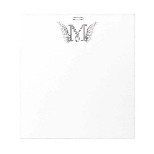 Letter M Initial Monogram mit Angel Wings & Halo Notizblock (Vorderseite)