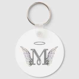 Letter M Initial Monogram mit Angel Wings & Halo Schlüsselanhänger