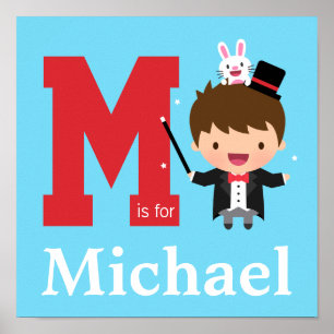Letter M Magician Magic Bunny Kids Zimmer Dekorati Poster