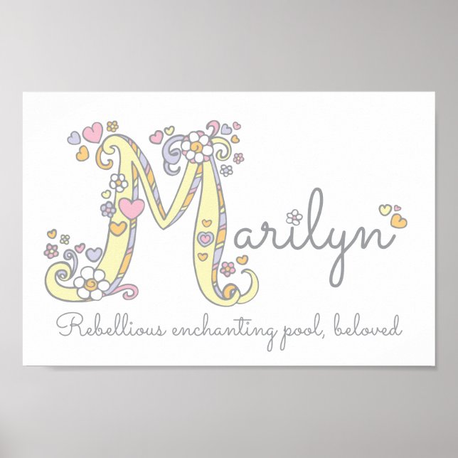 Letter M Marilyn Initial Doodle Art Name bedeutet Poster (Vorne)