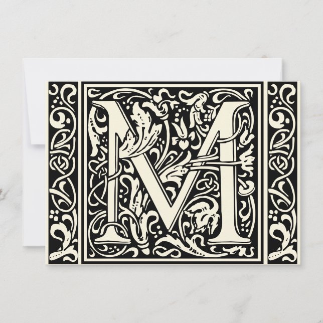 Letter M mittelalterliche Monogram Art Nouveau Einladung (Vorderseite)