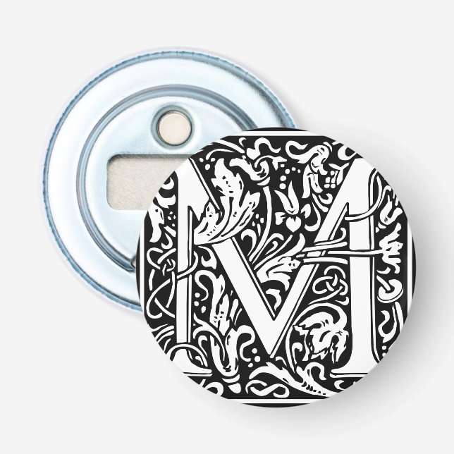Letter M mittelalterliche Monogram Art Nouveau Flaschenöffner (Vorderseite)