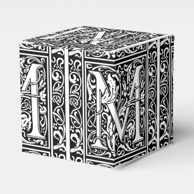 Letter M mittelalterliche Monogram Art Nouveau Geschenkschachtel (Vorderseite)