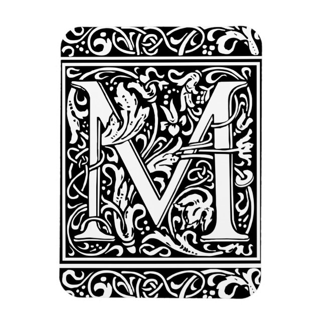 Letter M mittelalterliche Monogram Art Nouveau Magnet (Vertikal)
