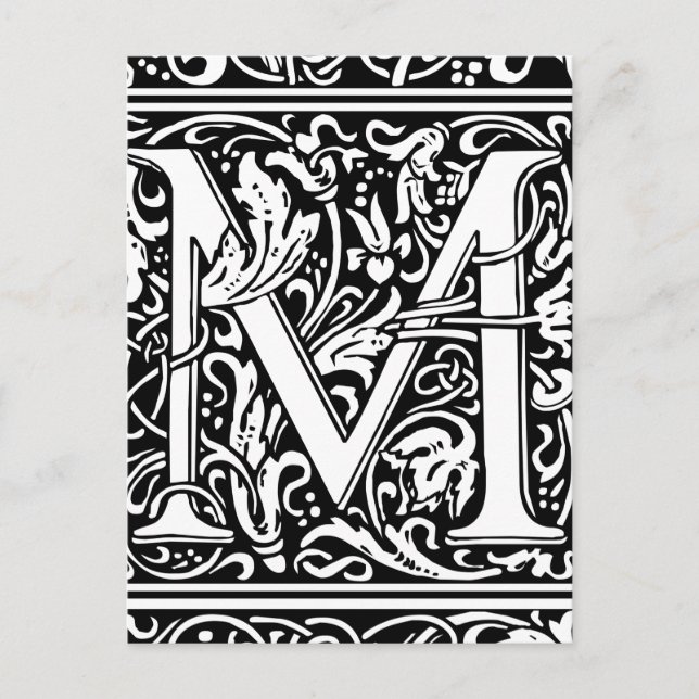 Letter M mittelalterliche Monogram Art Nouveau Postkarte (Vorderseite)