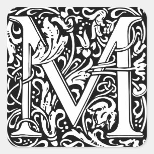 Letter M mittelalterliche Monogram Art Nouveau Quadratischer Aufkleber